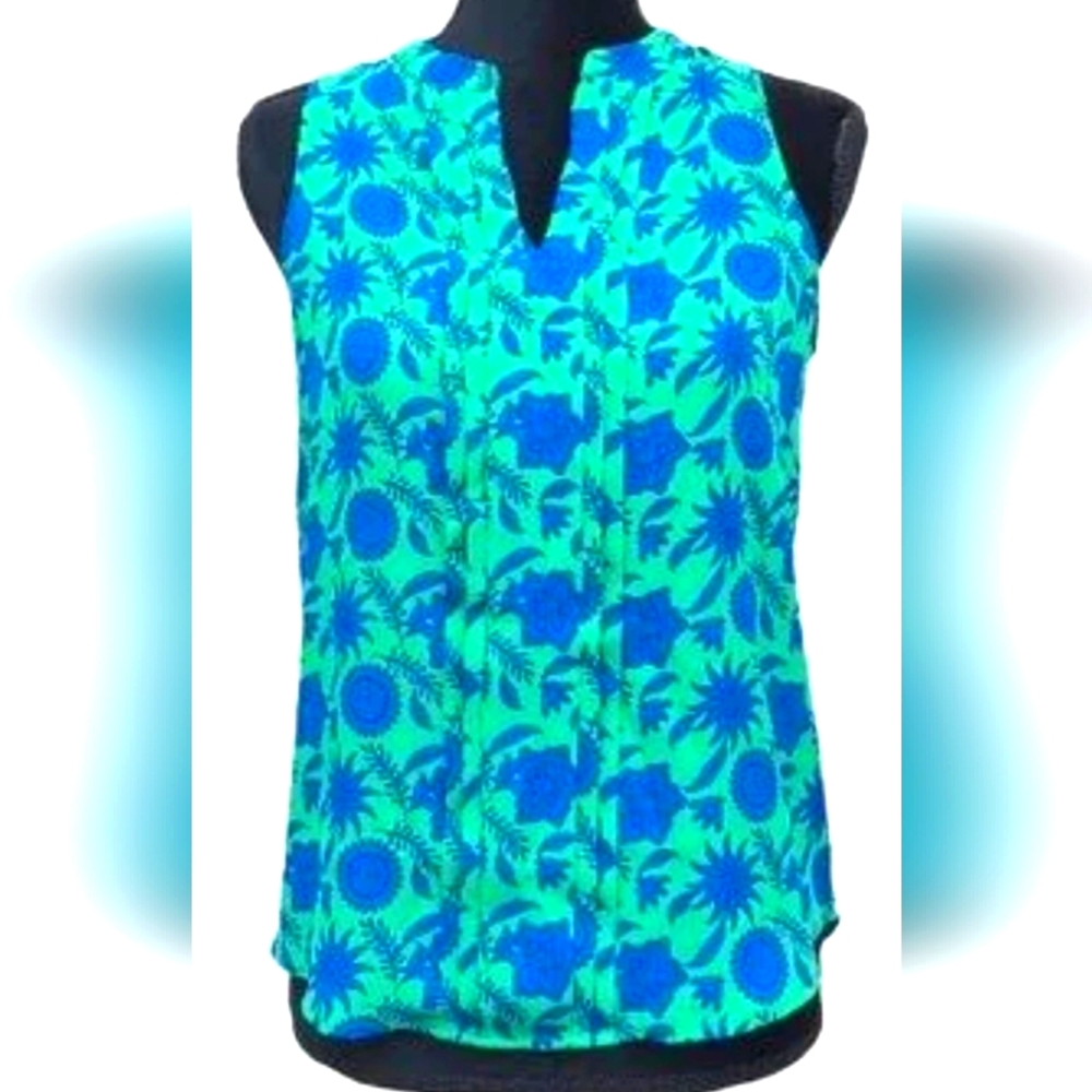 41 Hawthorn Breyson Pleated Detail Blue and Green Sleeveless Top medium
